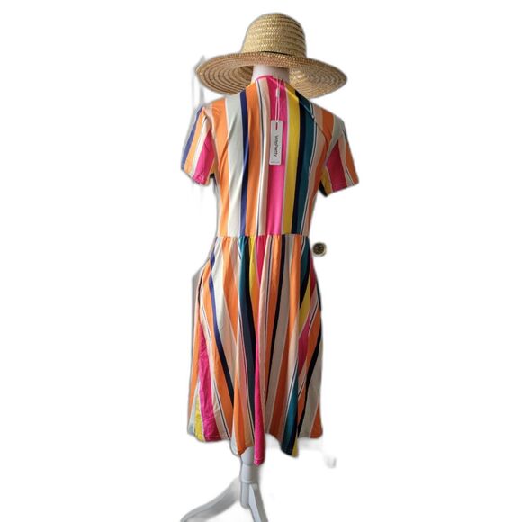 Vote Pretty V-Neck Rainbow Striped Short Sleeve Dress Sz L - Picture 5 of 6